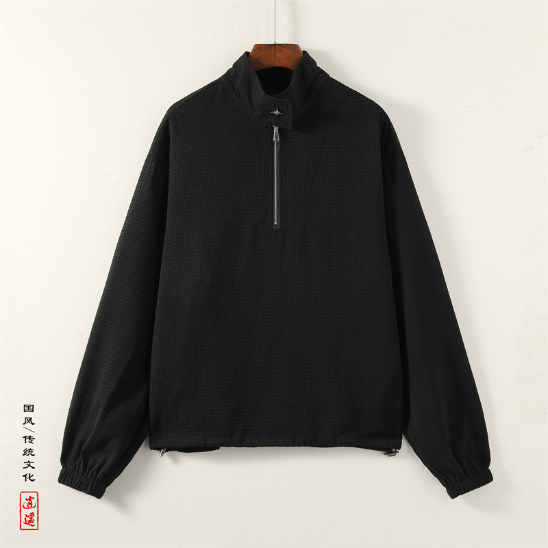 新中式H立领拉链卫衣男ins小众金属拉链套头外套潮WY02-P65控88,女装短外套,电商A005