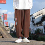 风I复古中式麦穗纹灯芯绒民族风拼色舞蹈阔腿裤K202-P75控88，男装民族服装，电商A005