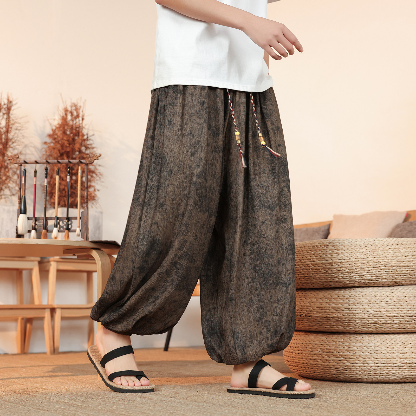 2026春夏风G高级感纹路九分裤男长裤灯笼束脚裤K266-P68控88，男装休闲裤，电商A005