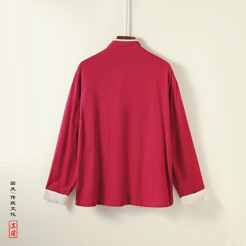 新中式P斜襟盘扣亚麻棉麻中山装立领衬衫夹克外套JK23-P98控118,男装夹克,电商A005