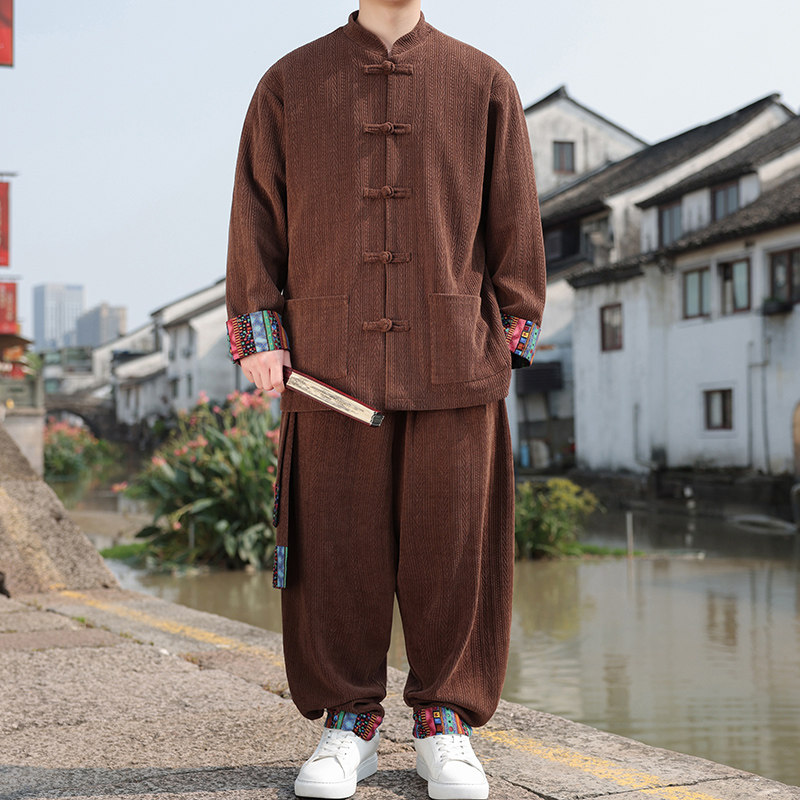 新中式AD民族风麦穗纹灯芯绒夹克外套舞蹈套装男TZ129-P150控178,男装夹克,电商A005