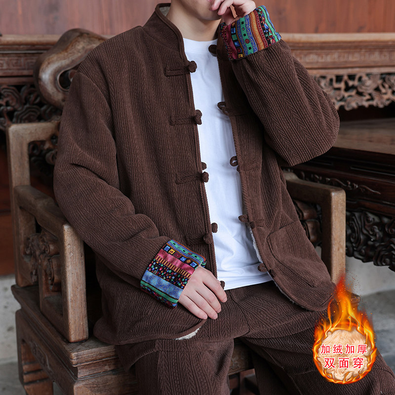 新中式J麦穗羊羔毛加绒加厚双面穿棉服夹克棉衣男JK21-P135控158,男装夹克,电商A005