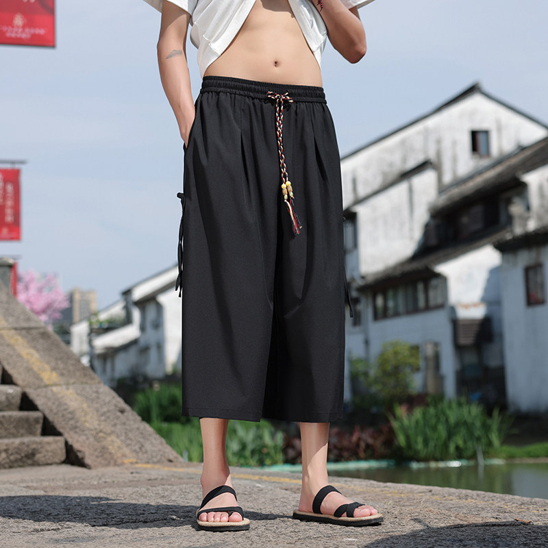 新中式B风冰丝风盘扣七分裤男大裤衩DK196-特P50控68,男装牛仔裤,电商A005