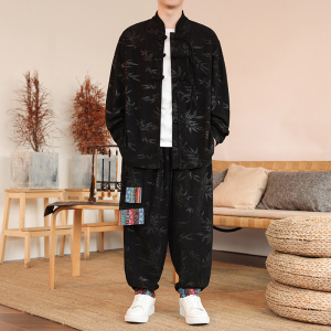 树叶暗花L灯芯绒衬衫夹克民族舞蹈束脚裤套装男TZ120-P136控158，男装T恤，电商A005