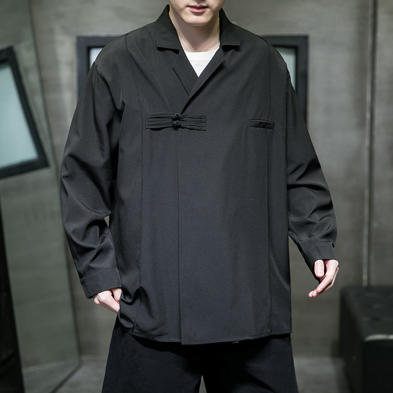 风A冰丝盘扣小众设计新中式黑色长袖衬衫外套CS01-P65控88,男装衬衫,电商A005