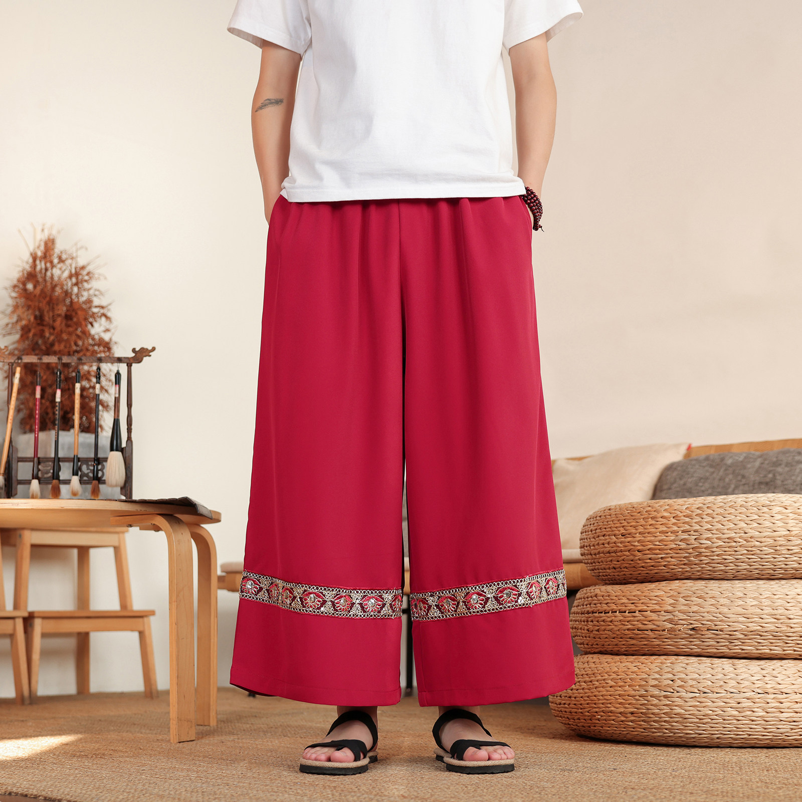 男女春夏风壮族苗族彝族瑶族演出舞蹈服饰阔腿裤K272-P68控88,男装休闲裤,电商A005