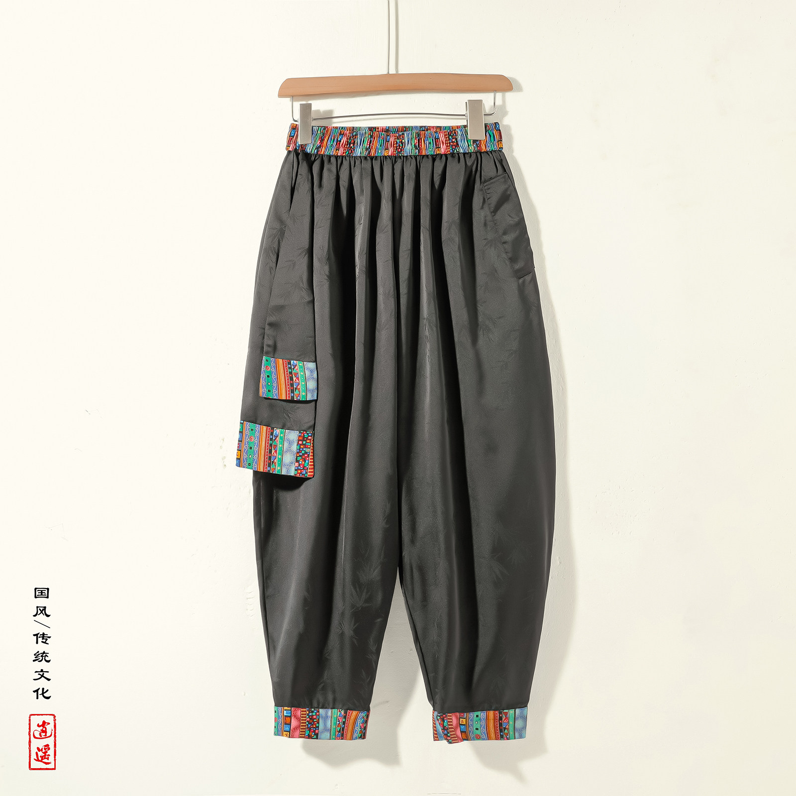 风L民族风小众设计冰丝树叶九分裤哈伦裤飞鼠裤K219-P68控88,男装民族服装,电商A005