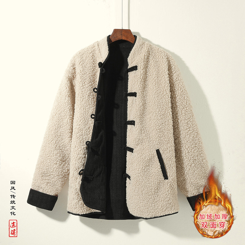 新中式AE麦穗羊羔毛加绒加厚双面穿棉服夹克棉衣男JK21-P135控158,男装棉衣,电商A005