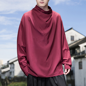 风N暗黑系新中式冰丝小众设计高堆领长袖t恤T09-P55控78，男装T恤，电商A005