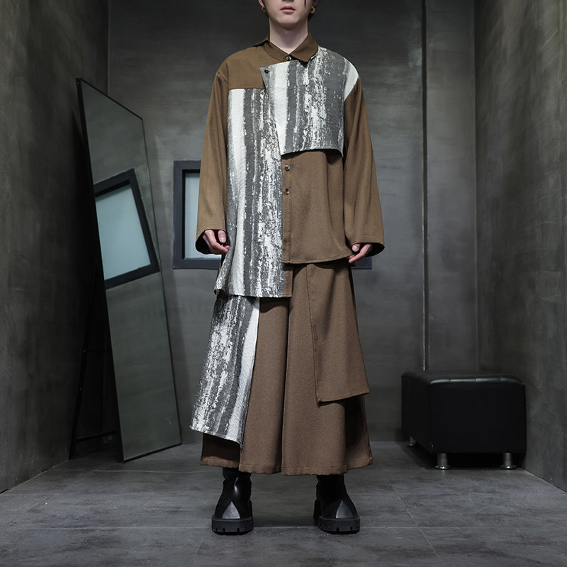 风L扎染新中式衬衫不规则拼接裙裤西裤套装TZ56-P170控198，男装西裤，电商A005