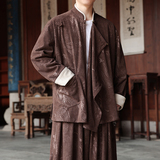 新中式Q斜襟盘扣龙纹灯芯绒中山装立领夹克外套男JK20-P105控138，男装夹克，电商A005