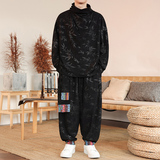 树叶灯芯绒H堆堆领T恤男大裤裆舞蹈阔腿裤套装TZ128-P133控158，男装T恤，电商A005