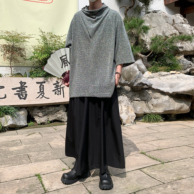风新中式A暗黑舞台亮闪闪t恤山本风裙裤男套装TZ95-P133控158,男装T恤,电商A005