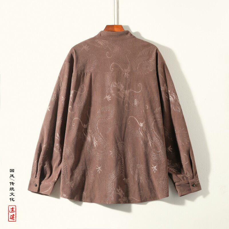风新中式L盘扣龙纹暗花灯芯绒衬衫夹克外套男CS66-P68控88,男装夹克,电商A005