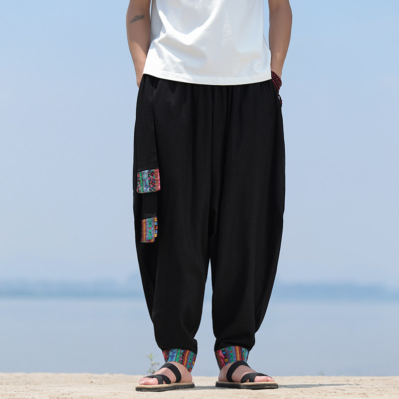 民族风复古中式P棉麻宽松大裤裆舞蹈阔腿裤K159-P75控98，男装民族服装，电商A005