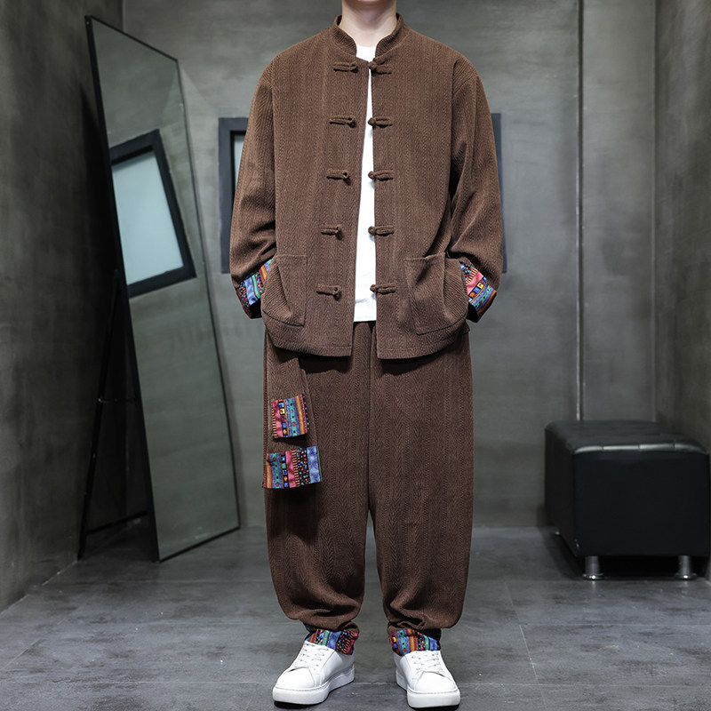 新中式A民族风麦穗纹灯芯绒夹克外套舞蹈套装男TZ129-P150控178,男装夹克,电商A005