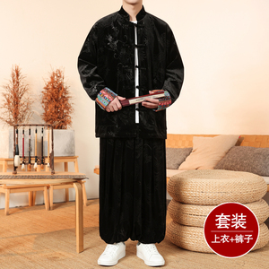 新中式K民族风盘扣金丝绒龙纹夹克外套阔腿裤套装TZ172-P143控168图片