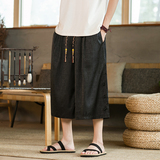 新中式K香云纱龟裂纹冰丝透气盘扣直筒七分裤男DK173-特P58控78，男装牛仔裤，电商A005