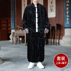新中式P民族风金丝绒龙纹夹克折褶阔腿裤套装男TZ176-P153控178图片