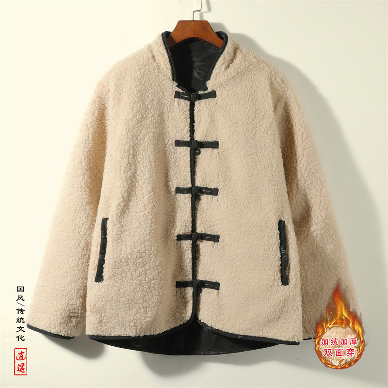 新中式M树叶灯芯绒羊羔毛加绒加厚双面穿棉服夹克JK15-P135控158,男装夹克,电商A005