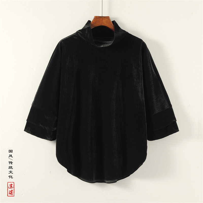 暗黑J新中式小高领双层袖闪亮舞台小众t恤T30-P68控88图片