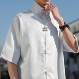 新中式风O缎面提花暗纹立领小众冰丝金属扣衬衫男CS32-P78控98，男装衬衫，电商A005