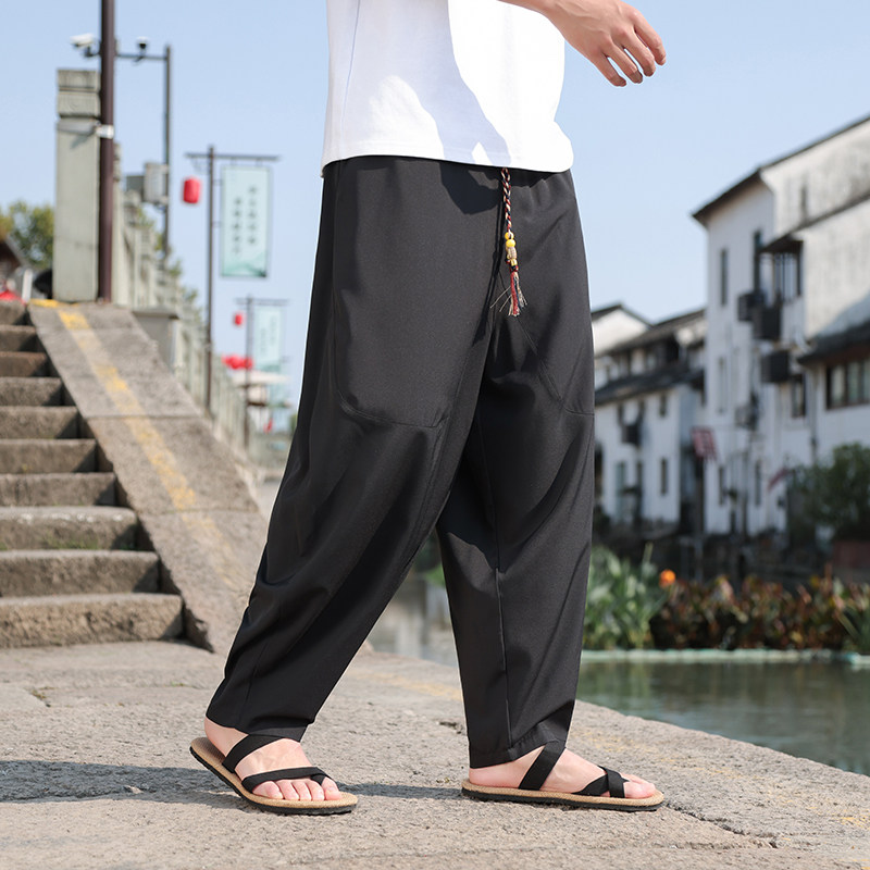 新中式风E风冰丝垂感小众设计廓形哈伦裤男K157-P55控78,男装休闲裤,电商A005