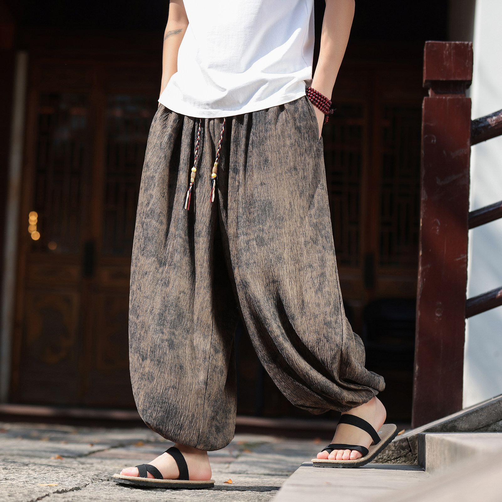 2026春夏风L高级感纹路九分裤男长裤灯笼束脚裤K266-P68控88，男装休闲裤，电商A005