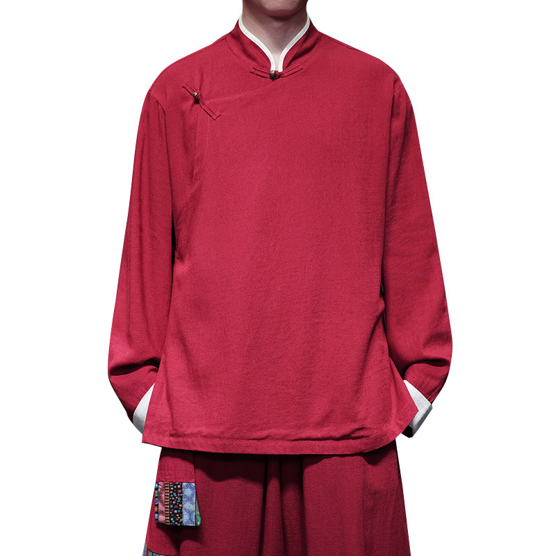 新中式M斜襟盘扣亚麻棉麻中山装立领衬衫夹克外套JK23-P98控118,男装夹克,电商A005