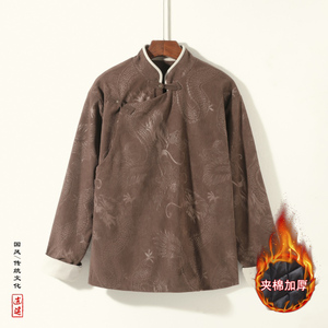 新中式A斜襟龙纹灯芯绒中山装夹棉加厚外套棉衣JK1020-P135控158图片