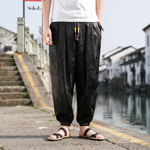 新景 A冰丝龙纹暗花九分裤男束脚裤长裤萝卜裤直筒裤K60-P55，男装休闲裤，电商A005