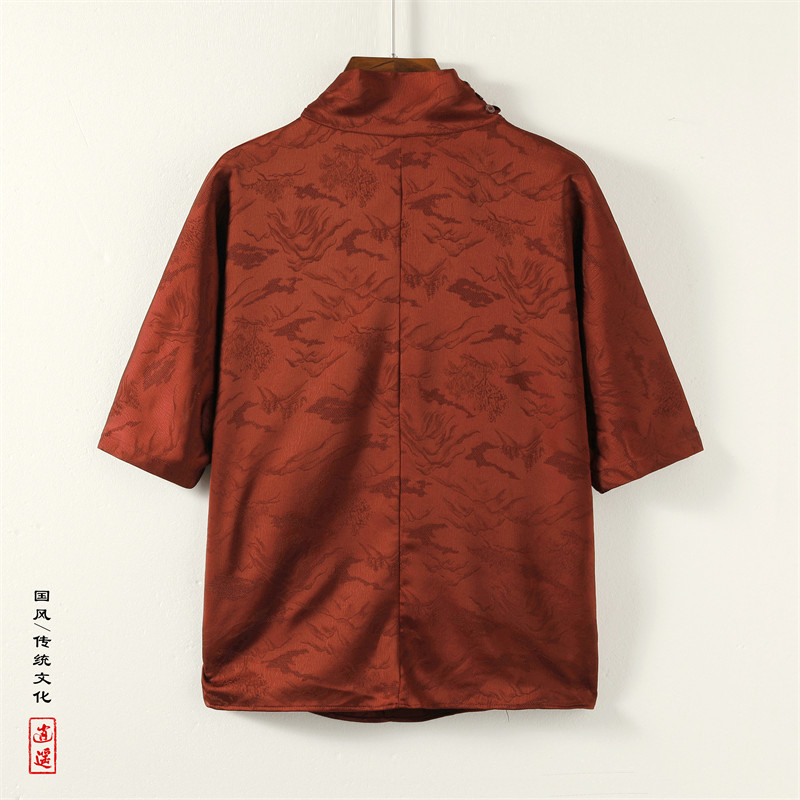 风P堆堆领提花暗花小众设计山水树枝冰丝t恤T37-P65控88,男装T恤,电商A005