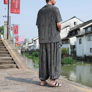 风暗黑A破洞高堆领风衣短袖t恤束脚裤套装男TZ109-P135控158图片