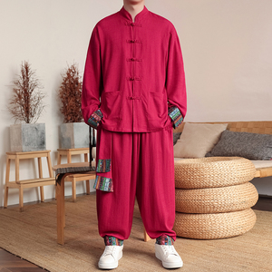 风Q盘扣亚麻棉麻衬衫夹克外套大裤裆套装男TZ136-P150控178图片