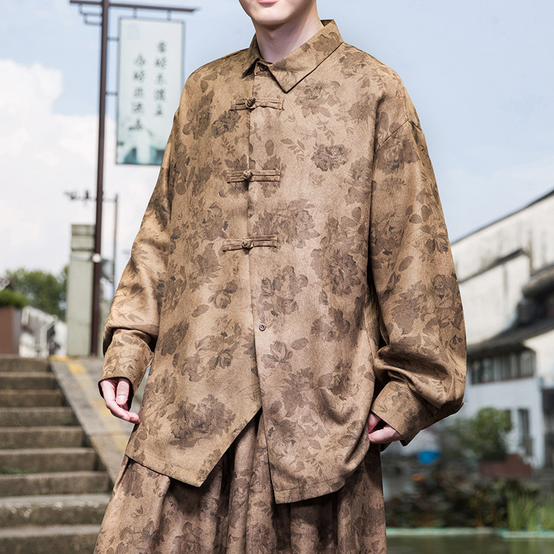 新中式L风暗黑盘扣设计小众暗花灯芯绒衬衫t恤男CS08-P68控88，男装T恤，电商A005