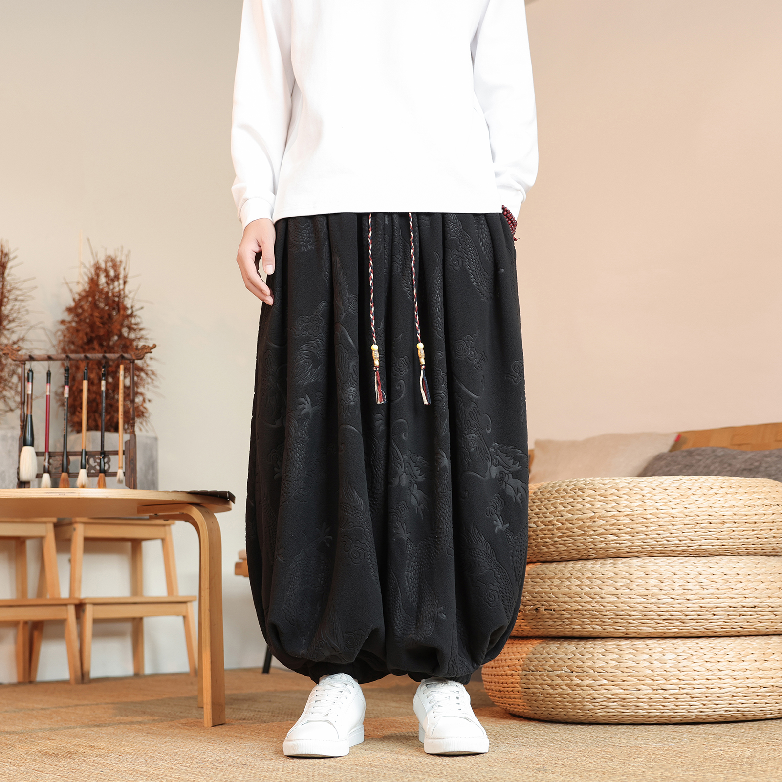 风A龙纹暗纹新中式保暖奥利绒羊羔绒阔腿束脚裤K262-P68控98,男装棉衣,电商A005 风A龙纹暗纹新中式保暖奥利绒羊羔绒阔腿束脚裤K262-P68控98,男装棉衣,电商A005