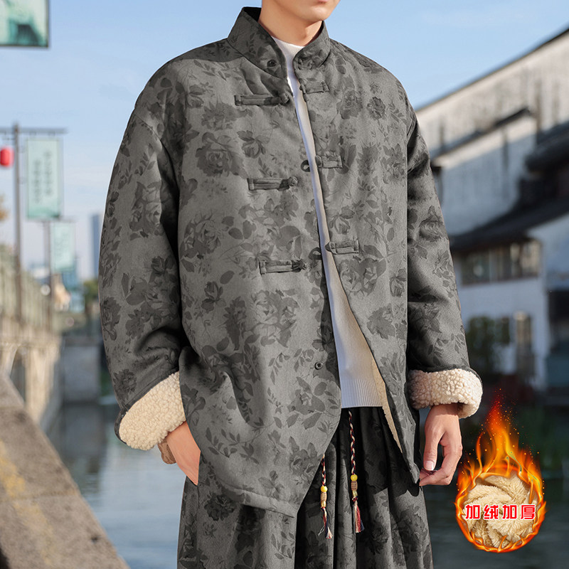 新中式C风盘扣暗花灯芯绒羊羔毛夹克棉衣服男JK16-P135控158,男装夹克,电商A005