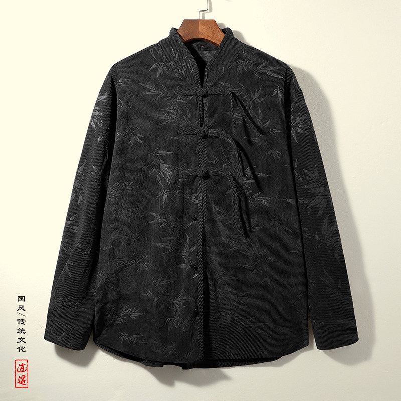 新中式E盘扣小众设计树叶暗花灯芯绒衬衫夹克外套男CS15-P68控88,男装夹克,电商A005