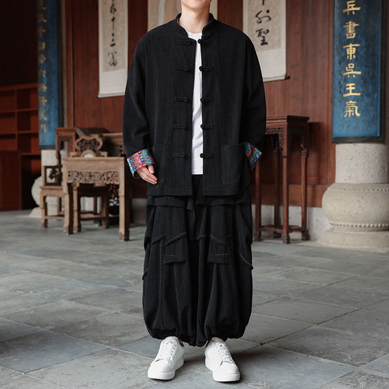 新中式W民族风盘扣麦穗纹灯芯绒外套阔腿裤套装TZ130-P150控178图片