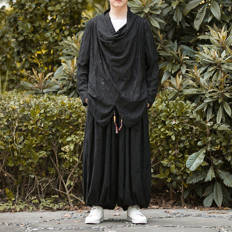 新中式H破洞不规则领堆堆领披风t恤束脚裤套装男TZ31-P143控168，男装T恤，电商A005