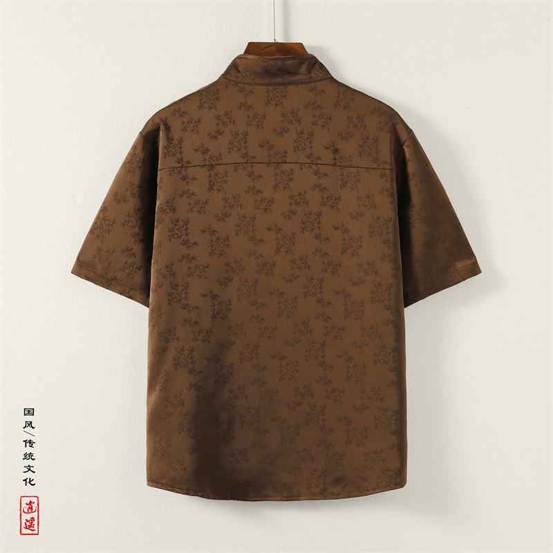 新中式L风盘扣小众树叶提花透气冰丝短袖衬衫男CS52-P68控88,男装T恤,电商A005