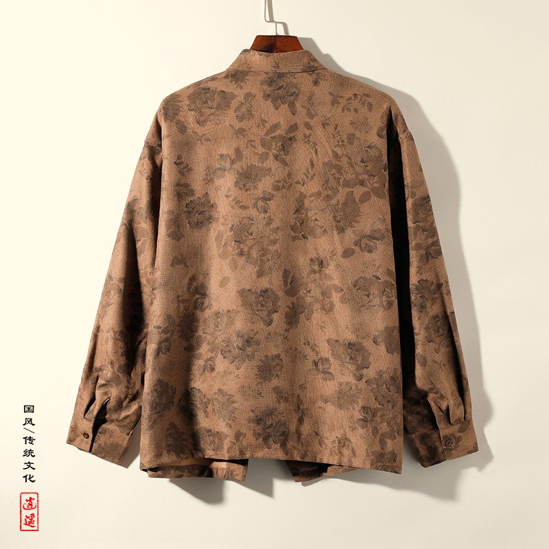 新中式N风暗黑盘扣设计小众暗花灯芯绒衬衫t恤男CS08-P68控88,男装T恤,电商A005