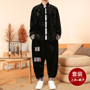 新中式K民族风金丝绒龙纹夹克舞蹈阔腿裤套装男TZ175-P143控168图片