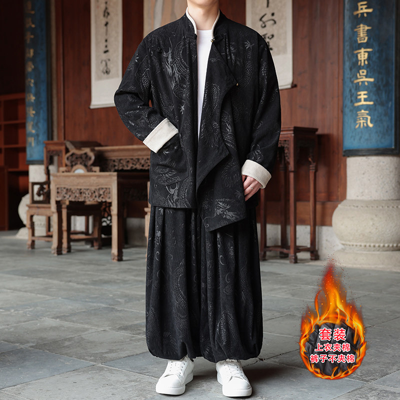 新中式U龙纹灯芯绒夹克夹棉外套棉衣束脚裤套装TZ10132-P203控228,男装夹克,电商A005