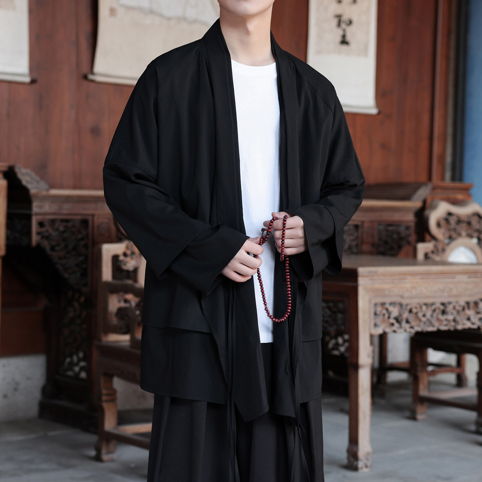 新中式假两件设计感道袍宽松开衫中长款汉服男披风FY09-P95控118,男装民族服装,电商A005