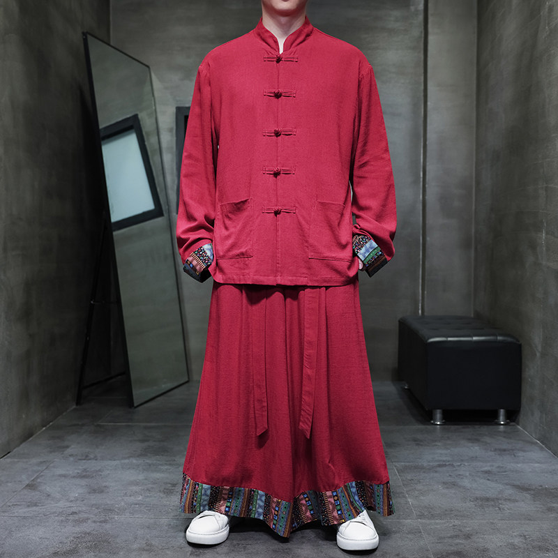 民族风N盘扣亚麻棉麻衬衫夹克外套裙裤套装男TZ137-P163控188，男装夹克，电商A005