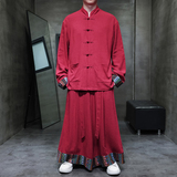 民族风N盘扣亚麻棉麻衬衫夹克外套裙裤套装男TZ137-P163控188，男装夹克，电商A005