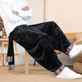 民族风A复古中式金丝绒龙纹宽松大裤裆舞蹈阔腿裤K257-P68控88，男装民族服装，电商A005