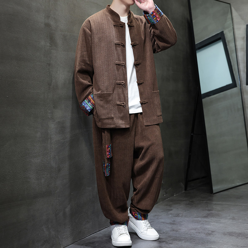 新中式A民族风麦穗纹灯芯绒夹克外套舞蹈套装男TZ129-P150控178,男装夹克,电商A005