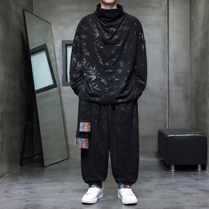 樹葉燈芯絨D堆堆領(lǐng)T恤男大褲襠舞蹈闊腿褲套裝TZ128-P133控158圖片